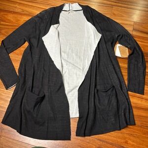Rachel Roy Open‎ Front Cardigan Black Ivory Lightweight Pockets Womens XS